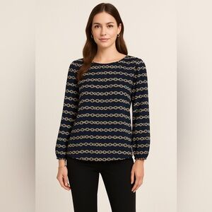 👚 Michael Kors Women’s Lamontagne June Chain Print Blouse – Size Small